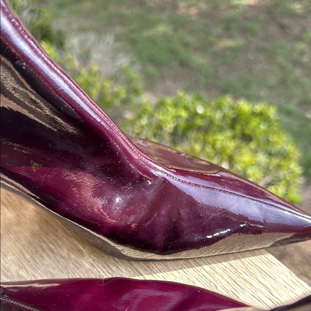 Zara Women Patent Burgundy Ankle Boots - Picture 2 of 7